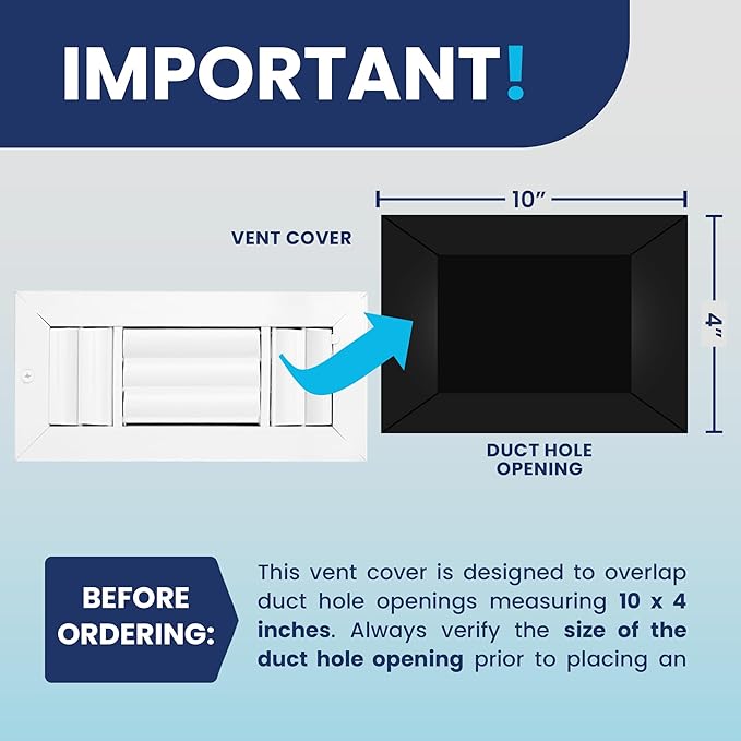 10x4 Inch (Duct Opening) Aluminum 3-Way Air Flow Vent – HVAC Vent Cover for Wall or Ceiling – Quiet HVAC Wall Register with Multi-Shutter Damper – Adjustable Curved Blade - Plastic Seal for Tight Fit