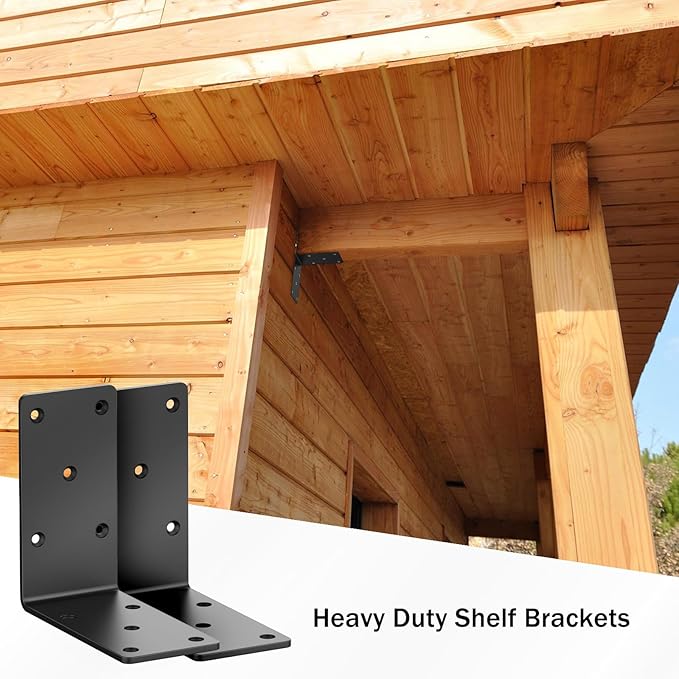 5 x 5x2.5 Heavy-Duty Shelf Brackets, L-Shaped Metal Support Bracket for Post Wood 90 Degree Corner Bracket for Floating Shelf, Countertop Support Brackets (Black)