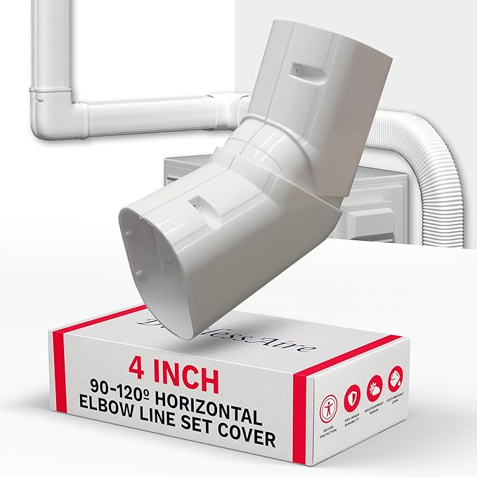 DuctlessAire Mini Split Line Set Cover - Lineset Covers for Mini Split Condenser, Central Air Systems, HVAC, Heat Pumps and More - Air Conditioner Unit Accessories (4" 90-120º Horizontal Elbow)