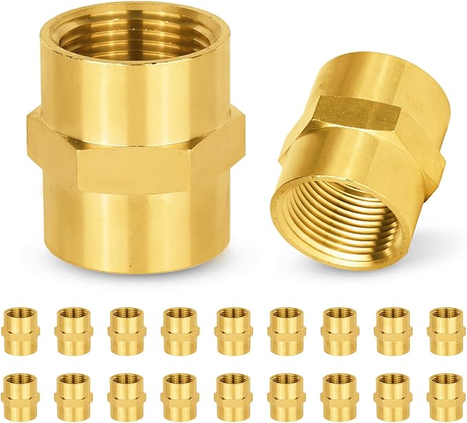 20-PCs HeSun Brass Pipe Fitting, 1" NPT Female x 1" NPT Female Hex Pipe Adapter