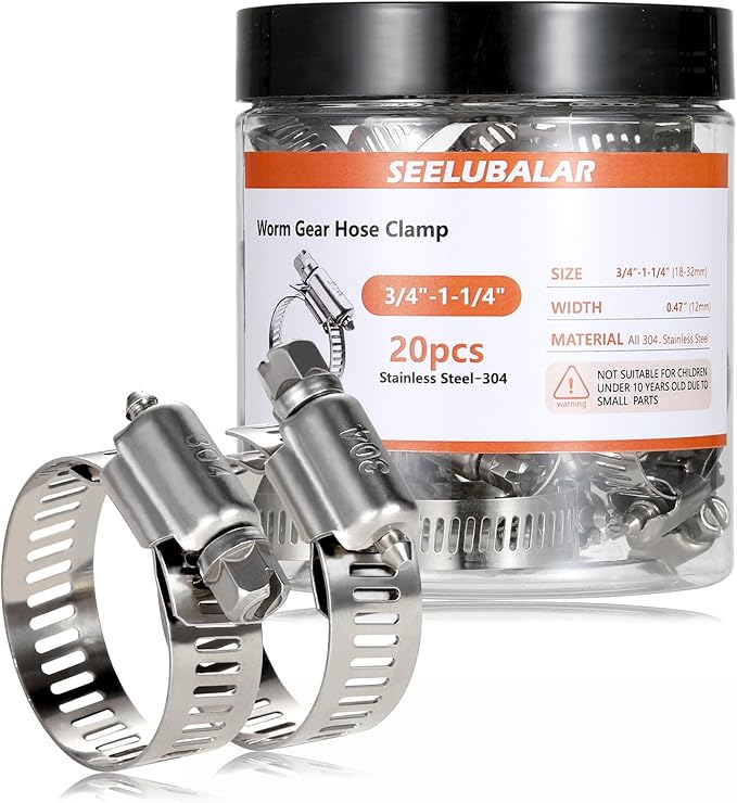 20 Pack Worm Gear Hose Clamp, Adjustable from 3/4 Inch to 1-1/4 Inch (18-32mm) Stainless Steel Fuel Line Hose Clamps, Metal Fuel Line Hose Clamps for Automotive Plumbing And Mechanical Application