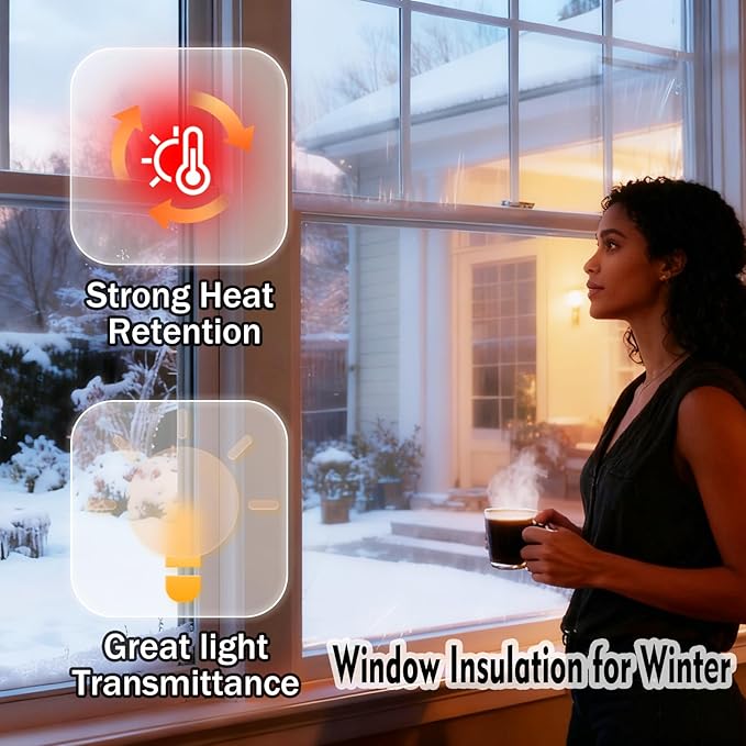 Window Insulation for Winter - 48''x203'' Plastic for Winterizing Windows, Fit up to 3 Windows Insulation Kit, High-Clarity