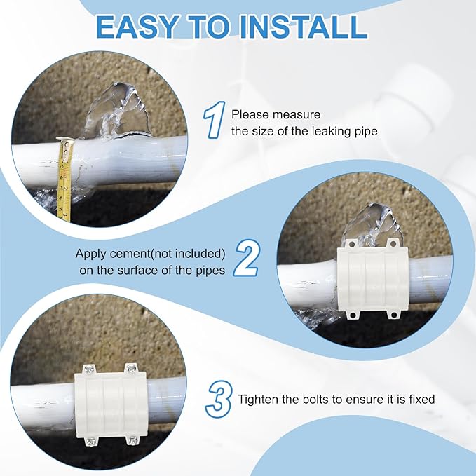 PATIKIL 4-5/16" Water Pipe Repair Clamp PVC Leak Sealer for OD 110mm PE/PPR/Pipes and Plumbing (Length 3.9 Inch), White