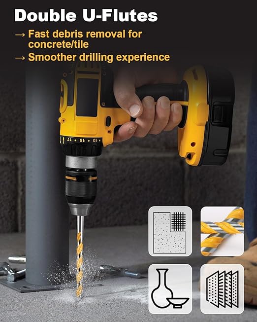 10PCS 6-Inch Masonry Drill Bit Set, YG10X Carbide Concrete Drill Bits, Shockproof Hex Shank for Tile/Brick/Cement/Glass, 5/32"-1/2", Heavy-Duty