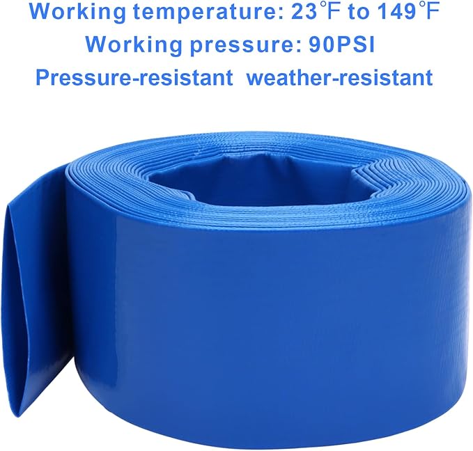 Lay-Flat Pool Backwash Hose - 3" x 50Ft Reinforced Heavy Duty PVC Discharge Hose Weather-Proof Vinyl Pool Drain Hose for Water Transfer with 2 clamps