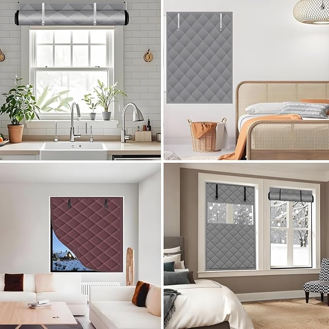 Thermal Window Cover for Wintern, Window Insulation Kit Blackout Oxford Curtain, Thicken Warm Waterproof Attic Insulation Blanket, Draft Blocker in Home RV 38 39 47 57 62 63in(Brown,55x71in)