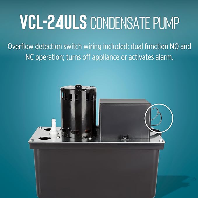 Little Giant VCL-24ULS 230 Volt, 1/18 HP, 270 GPH, Automatic Condensate Removal Pump with 1-Gallon Tank and Safety Switch, 6-Ft. Cord, Black, 553211