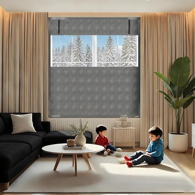Thermal Window Cover for Wintern, Window Insulation Kit Blackout Oxford Curtain, Thicken Warm Waterproof Attic Insulation Blanket, Draft Blocker in Home RV 38 39 47 57 62 63in(Blacks,79x71in)