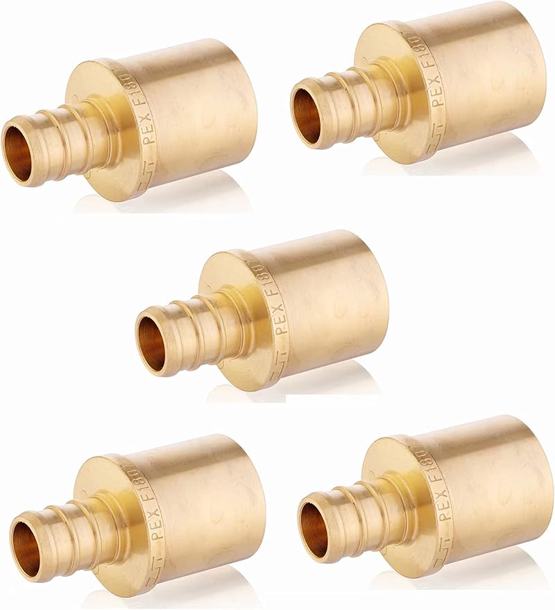 5-Pack EFIELD PEX Barb Crimp Brass Fitting 1" x 1" Male Sweat Copper Adapter (Inside Copper Tube), ASTM F1807,(PEX1807119)