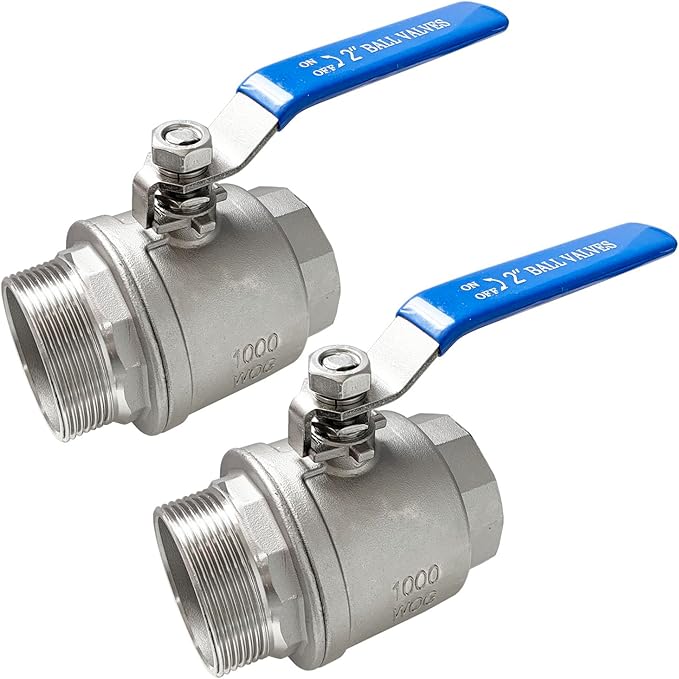 2" Male to Female Thread Full Port Ball Valves NPT 304 Stainless Steel for Water Oil Gas WOG1000 (Pack of 2)