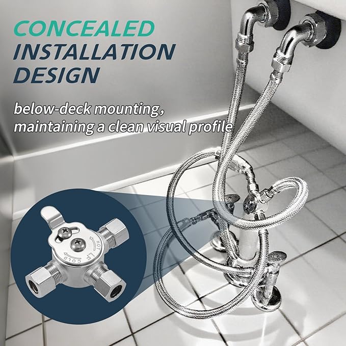 1 PCS Below Deck Mixing Valve,3/8" Compression LF Brass Body,Thermostatic mixing valve for hot and cold water,Compression Sleeve and Nuts Included.