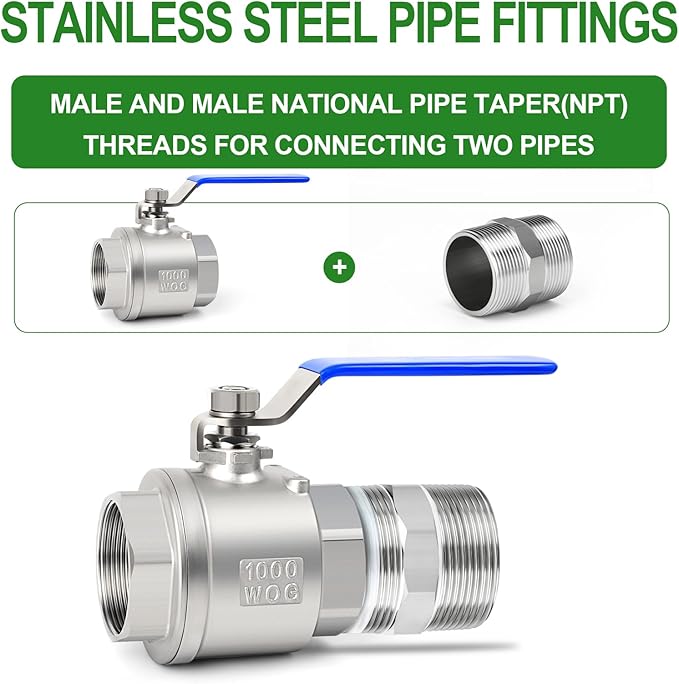 TAISHER 2PCS 304 Stainless Steel New Hex Nipple, 1-1/2" NPT Male x 1-1/2" NPT Male, Pipe Adapter Fitting