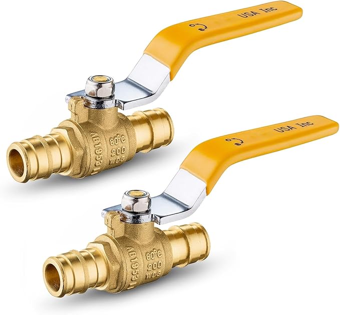 2-Pack Foskan 3/4" Brass PEX-A Ball Valve with Yellow Handle, Quarter Turn Full Port Valve for PEX-A Pipe Connection