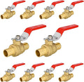 10-Pack Foskan 3/4 Inch PEX Crimp Full Port Ball Valve with Red Handle, Brass Quarter Turn Shut-off Valve for PEX Tubing