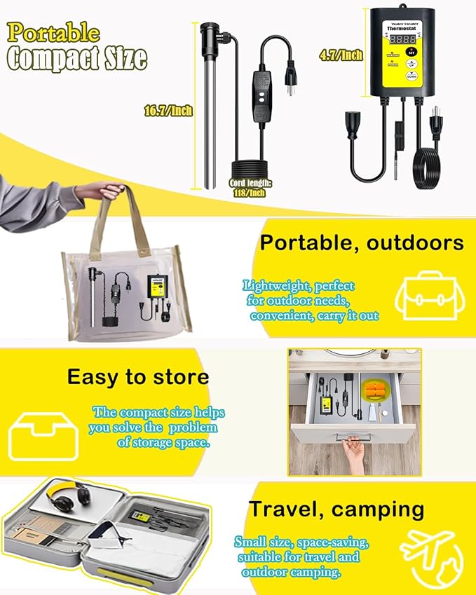 1000W Immersion Hot Tub Heater - Bathtub Heater with GFCI for Inflatable Hot Tubs - Outdoor Stock Tank, Submersible Water Heater for Mini Pool with Thermostat for Immersion Bathtub Warmer