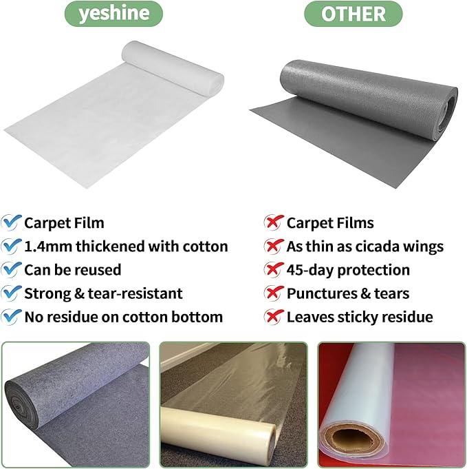 36" x 100' Temporary Floor Protection for Construction, Reusable Heavy Duty Floor Covering Roll for Hardwood Floors Tile & Paint, Anti Slip, Waterproof Carpet Protector Covers 300 sqft (3' x 100')