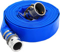 DAVCO 1-1/2" ID x 50 ft PVC Lay Flat Discharge Hose with Aluminum Camlock C and E Fittings, Heavy Duty Reinforced Blue Backwash Pump Hoses for Swimming Drain Pools and Clean Filters