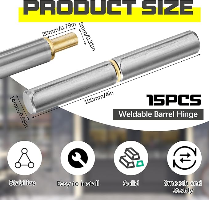 15 Pack 4" x 9/16" Weld on Bullet Hinges BBQ Smoker Weldable Barrel Hinges Heavy Duty Carbon Steel Detachable Gate Door Fittings for Swing Door Trailer Ramp