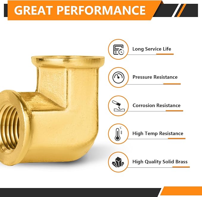 50-PCs HeSun Brass Pipe Fitting, 1/8" x 1/8" NPT Female 90-Degree Barstock Street Elbow