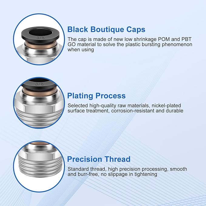 10 Pcs Push-to-Connect Fittings 3/8 Inch Tube OD x 1/2 Inch NPT Thread Pneumatic Male Straight Quick Connect Air line fittings