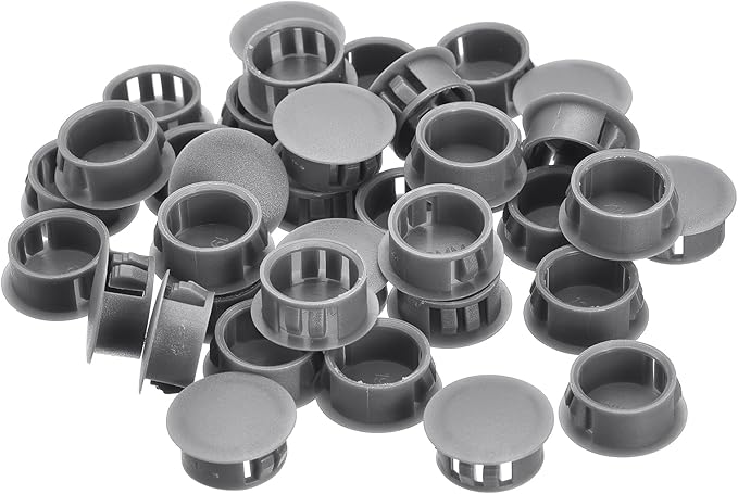 uxcell 19mm(3/4") Plastic Hole Plugs, 36Pcs Flush Type Panel Round Snap in Fastener Knockout Locking Plugs for Furniture Insert End Caps Panels, Grey