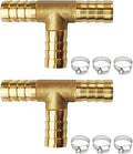 2PCs 3/8" Brass Hose Barb Fitting Tee 3 way Barbed Splicer Mender Union Fitting with 6PCs Hose Clamp for Oil Water Air