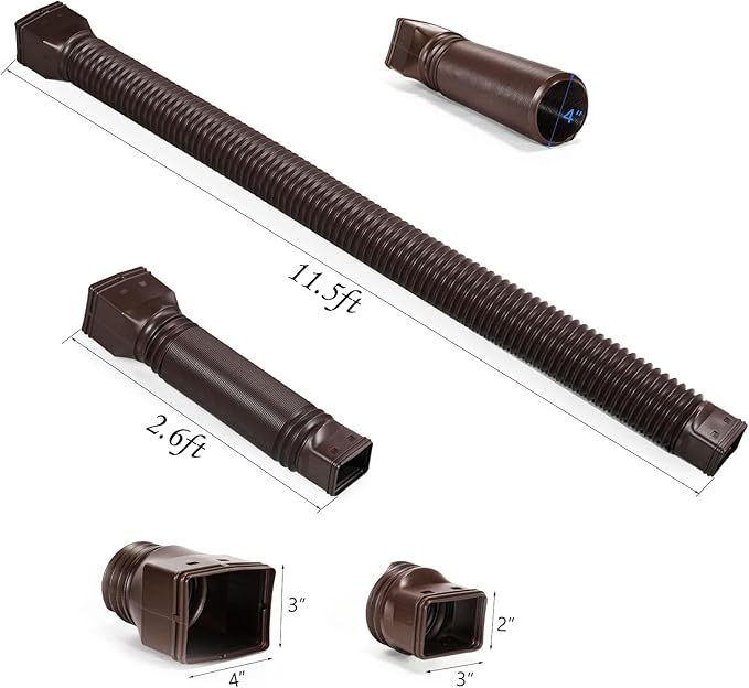 11.5ft Long Gutter Downspout Extensions Flexible, Drain Downspout Extender, Down Spout Drain Extender, Gutter Connector Rainwater Drainage, Extendable from 2.6ft to 11.5ft(Brown)