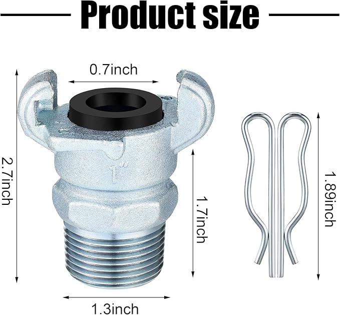Therwen 4 Sets 1 inch Chicago Air Fittings NPT Iron Air Hose Fitting 2 Lug Universal Coupling for Female and Male End(Male End)