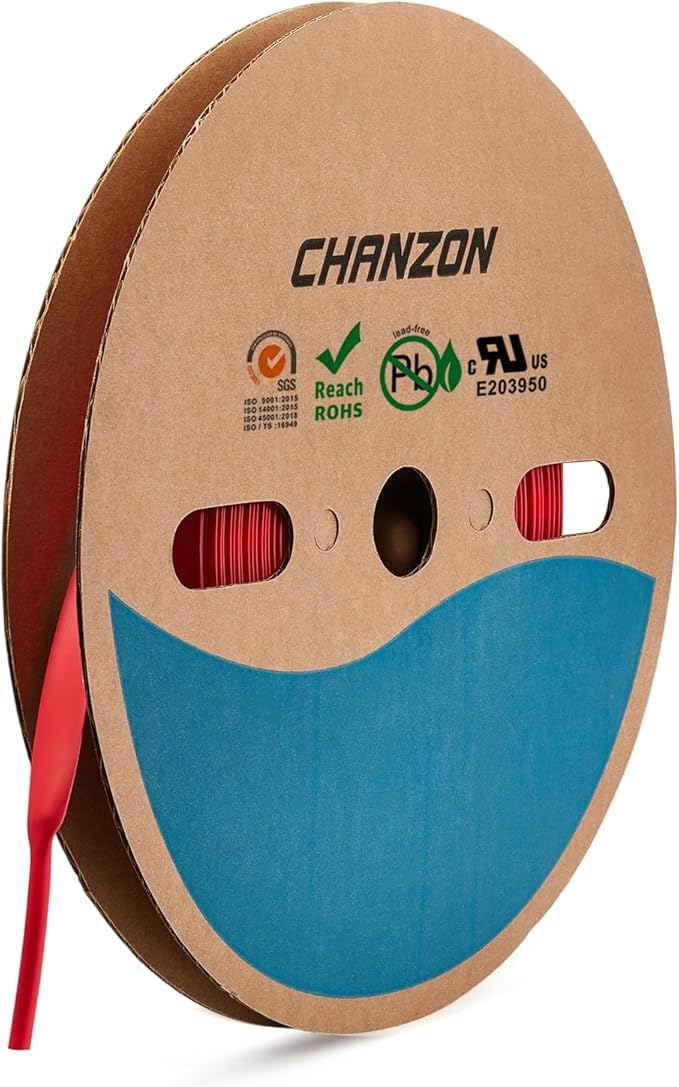 Chanzon 2:1 Ratio - 80Ft Roll - 5/16" (8mm) Heat Shrink Tubing 2:1(25M Total Length) Red Polyolefin Sleeving Wrap Shrinking 2 to 1 1pcs