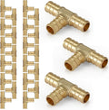HeSun 25-Pack PEX Fittings, 1/2"x1/2"x1/2" Pex Tee, Brass Crimp Fitting for Pex Pipes, ASTM F1807