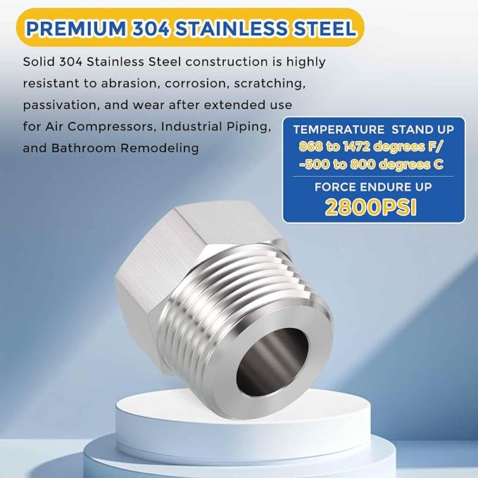 5 Pack 304 Stainless Steel Pipe Fittings, 3/4" Male NPT to 3/8" FeMale NPT Hex Bushing Reducer, Hose Tube Threaded Adapter for Air, Oil, LP