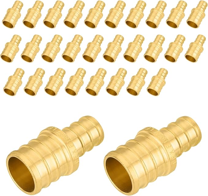 30-Pack PEX Fittings Niikappu 3/4"x1/2" Pex Straight Coupling, Brass Crimp Pipe Fittings for PEX Pipes, ASTM F1807
