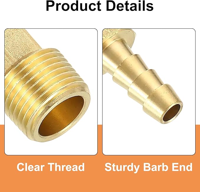 uxcell 2Pcs Brass Hose Barb Fittings, 1/4" x 3/8" NPT 90 Degree Elbow Hose Connectors with Hose Clamps for Water Fuel Gas Oil Transportation