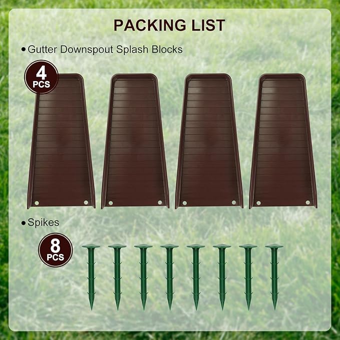 4 Pack Gutter Downspout Extensions,Rain Gutter Downspout Splash Block,Downspout Diverter,Down Spout Drain Extension,Gutter Splash Prevention Device for Cement Floor Lawn Ground (Brown)