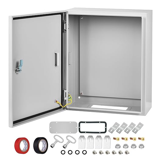 Steel Electrical Junction Box, 16 x 12 x 8 Waterproof & Dustproof Electrical Enclosure, Outdoor & Indoor Universal Project Box with Lock & Mounting Plate