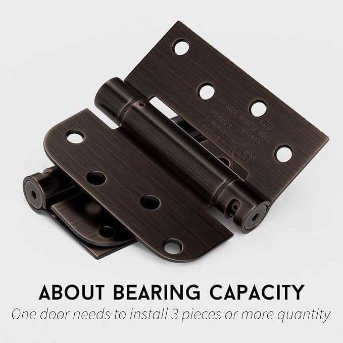 goldenwarm 3pack Oil Rubbed Bronze Door Hinges 4 Inch Self Closing Spring Door Hinge with Square & 5/8" Radius Corners - Adjustable Door Closing, Residential & Heavy-Duty Hardware
