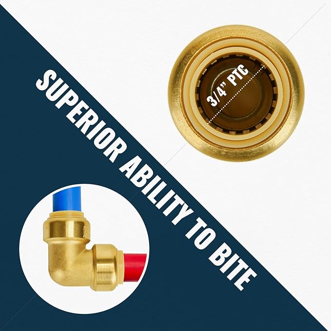 SUNGATOR Plumbing Fittings 3/4 Inch, Push Pex Fittings 3/4", 10 Each Coupling and 90 Degree Elbow, Tee (5 PCS), No Lead Brass Push to Connect Pex Pipe, Copper, CPVC, with 1 Disconnect Clip, Pack of 25