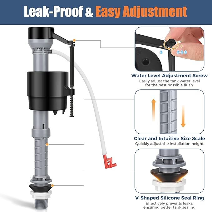 Universal Toilet Fill Valve Replacement Kit, Toilet Repair Kit Inside Tank, Height Adjustable & Water-Saving, Quiet & Anti-Siphon, Easy to Install (3-Pack)