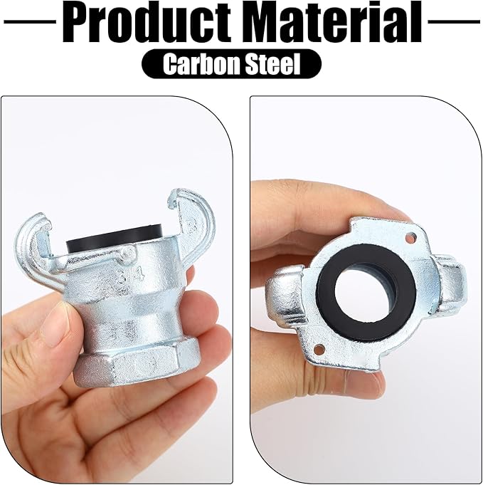 Therwen 4 Sets 3/4 inch Chicago Air Fittings NPT Iron Air Hose Fitting 2 Lug Universal Coupling for Female and Male End(Female End)