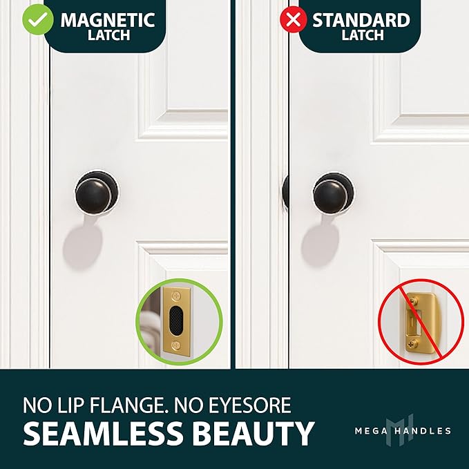 Mega Handles Magnetic Tubular Door Latch - 3 Inch Magnetic Exterior Door Latch, Standard Door Latch Replacement Suitable for Every Door Handle & Knob Brand - Satin Brass