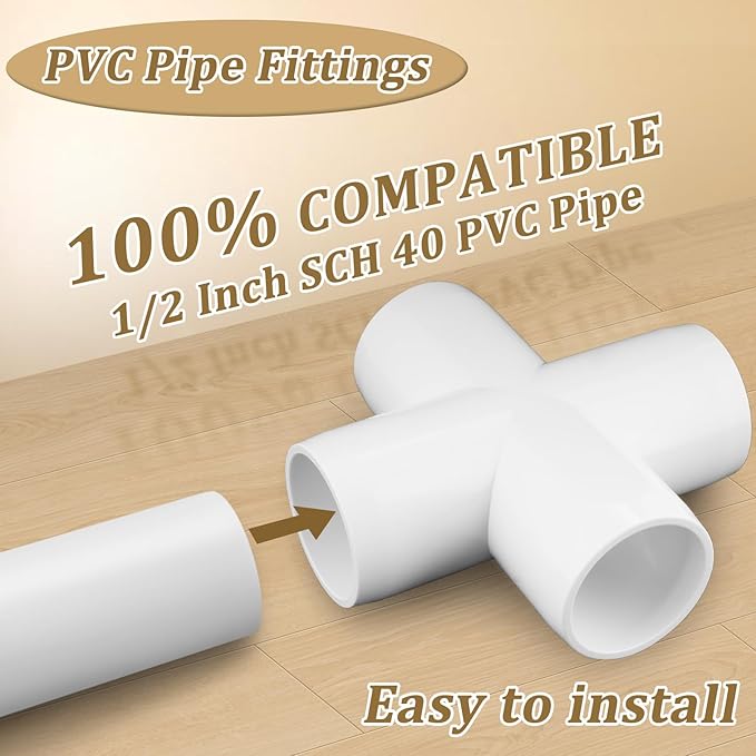 20-Pack 1/2" Cross PVC Fittings, Furniture Grade Pipe Fittings 4 Way for SCH40 PVC Pipe, UV Resistant, Pipe Connectors for All DIY Structure and Frames