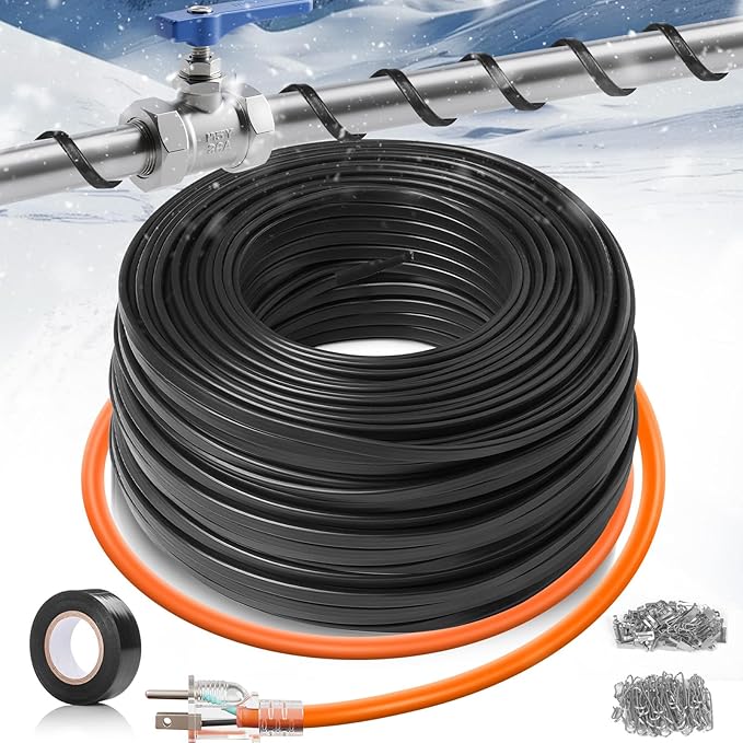 110FT（3FT-200FT） Pipe Heating Cable for Pipe Freeze Protection, Heat Cable for Water Pipes(Metal and Plastic), Pipe Heat Tape Keeps Water Flowing at -40°F 5w/ft, 120V Plumbing fixture