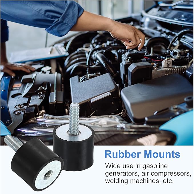 uxcell M6 Rubber Mounts, 2Pcs 24x20mm(DxH) Rubber Cylindrical Anti Vibration Isolator Shock Absorber with Lock Nut for Car Bobbin Generator Air Compressors