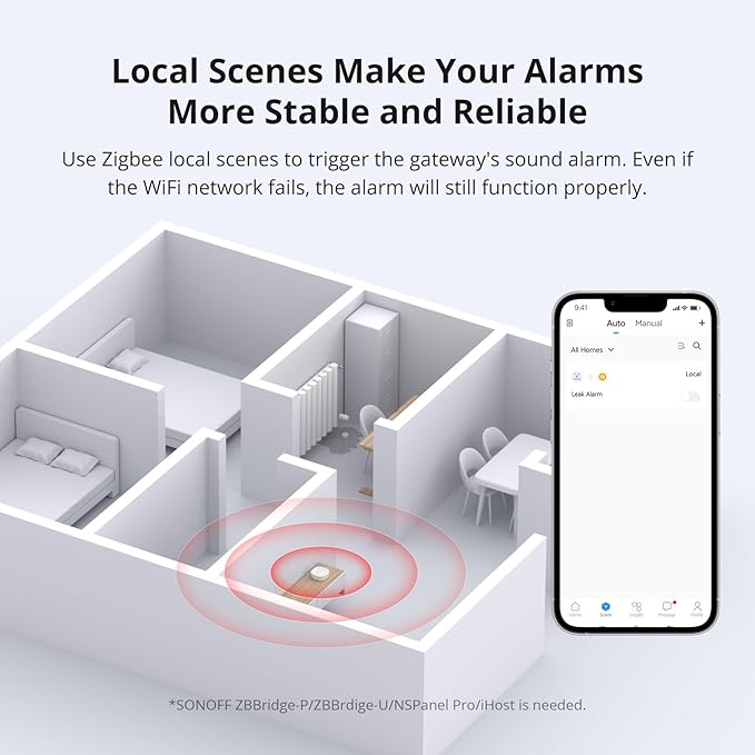 SONOFF SNZB-05P Zigbee Water Leak Sensor Without Detection Cable for Alarm System and Smart Home Automation, Required SONOFF Zigbee Hub, Flood Detector for Kitchen Bathroom Basement 2Pack