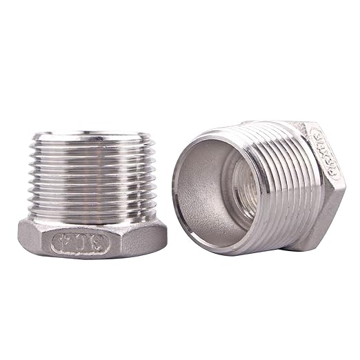Stainless Steel Reducer Hex Flush Bushing, 3/4" NPT Male 3/8" NPT Female,Reducing Adapter Cast Pipe Fitting (pack of 2)