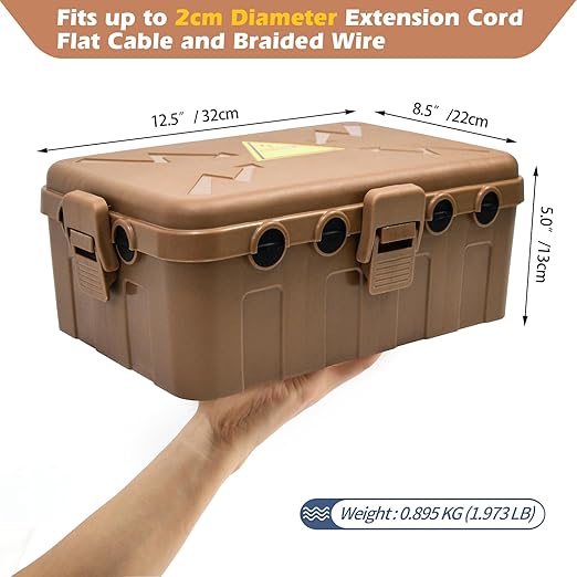Hrensaw Large Outdoor Electrical Box(12.5x8.5x5inch),IP54 Waterproof Outdoor Outlet Covers,Weatherproof Extension Cord Covers Protect Outlet,Plug,Timer,Power Strip,Holiday Light,Brown