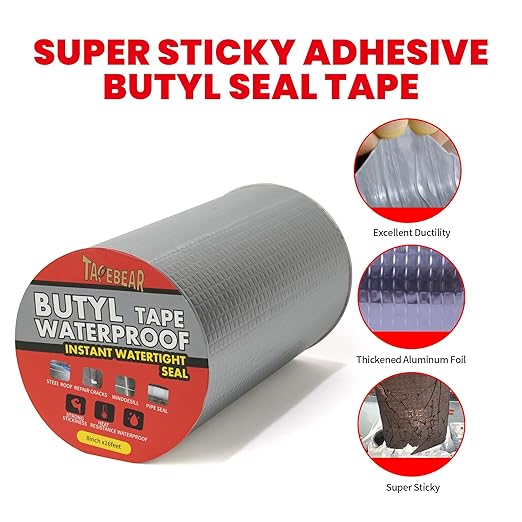 TAPEBEAR 12 Rolls Butyl Tape Waterproof Sealing Tape 8inch x16feet, Upgraded Aluminum Foil Tape Heavy Duty for RV Repair, Awning, Window, Glass & EDPM Roof Leak Patching, Boat and Pipe Sealing, Silver