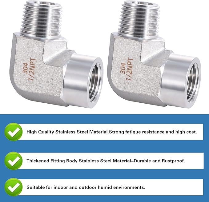 Stainless Steel Pipe Fitting,90 Degree Barstock Street Elbow, 1/2" NPT Male x 1/2" NPT Female (Pack of 2)