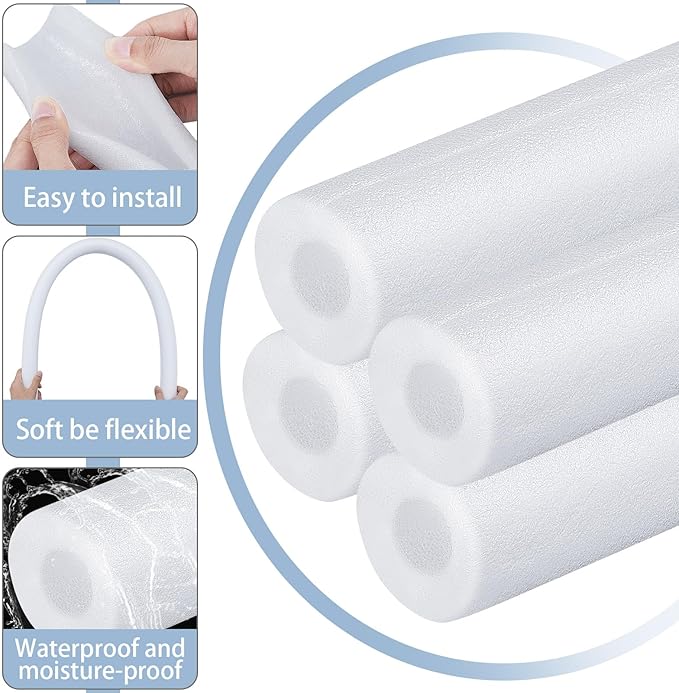 Amylove 12 Pcs 3.3 Feet Foam Pipe Insulation Foam Tube Insulating Water Pipe Pool Swim Noodles Pre Slit Heat Preservation Pipes Covers for Tubing Outdoor Winter Freeze Protection(White,1/2 Inch)
