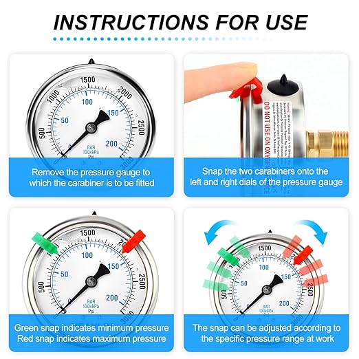 MEANLIN MEASURE 0~3000Psi Liquid Filled Pressure Gauge 1/4" NPT 2.5" FACE DIAL Stainless Steel Glycerin Filled WOG Water Oil Air Back Mount (with 2PCS Snaps)